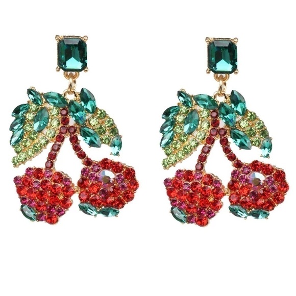 Jewelry - Cherry Statement Jewel Earrings NWT